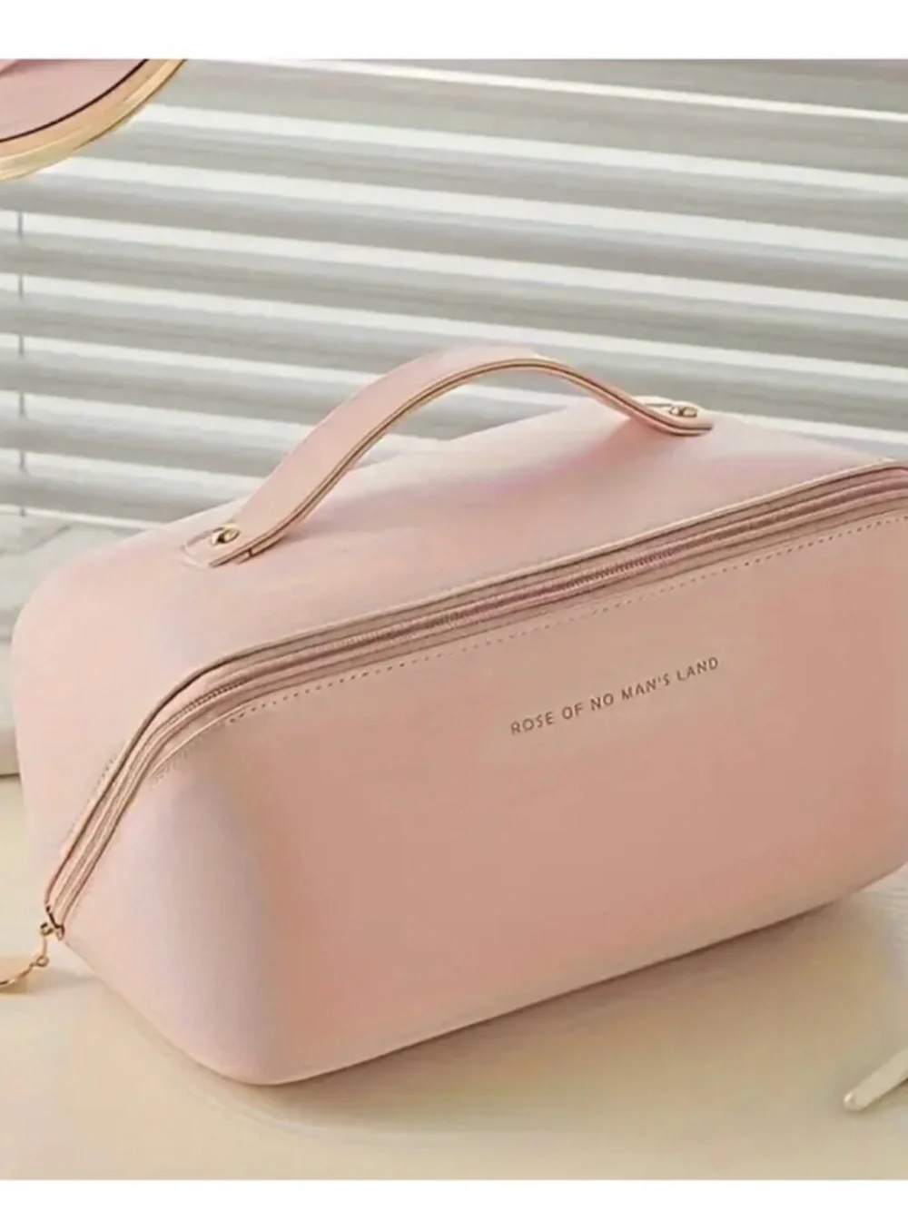 Pink Travel Makeup Case with Top Handle
